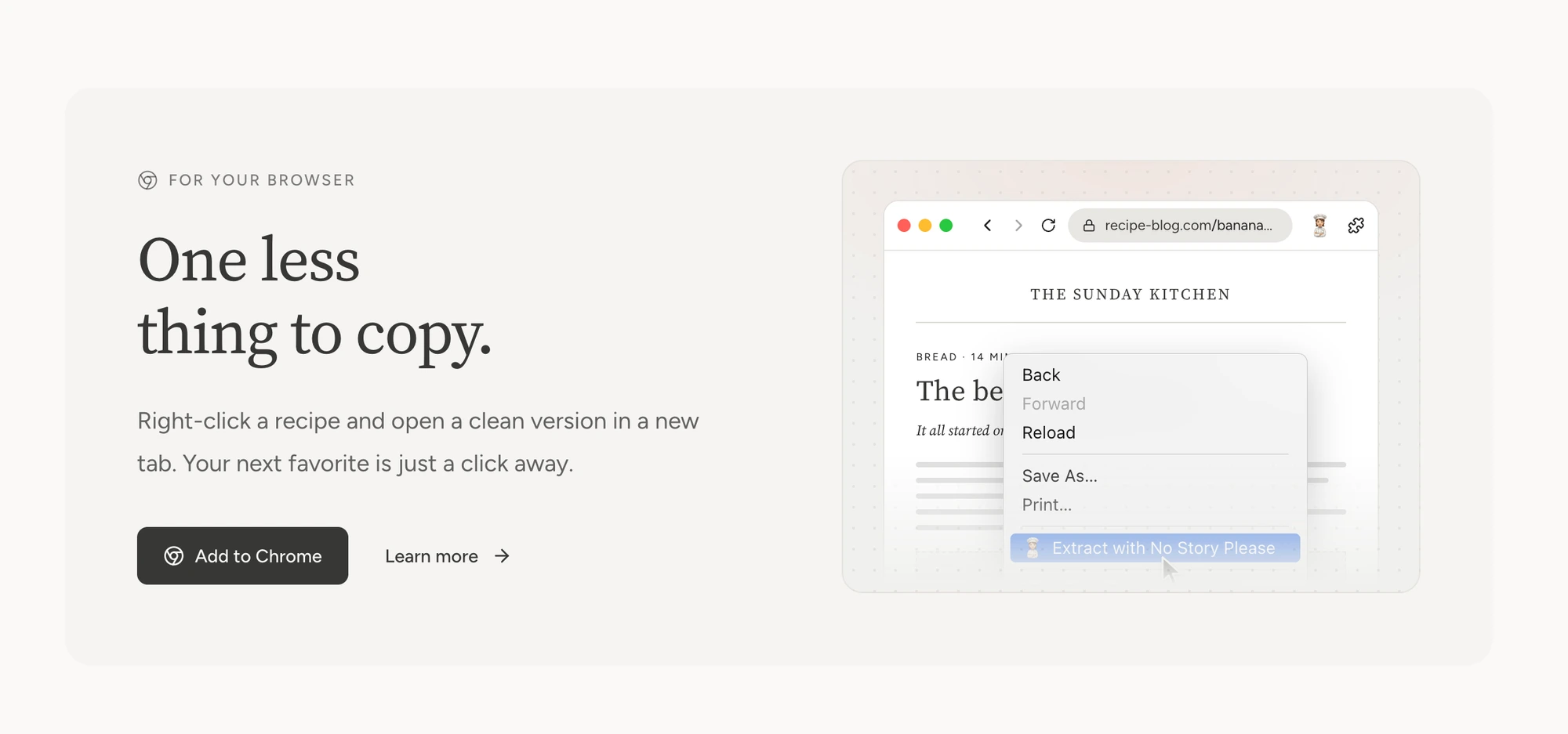 Chrome extension showcase with a browser illustration floating over a light dotted gradient