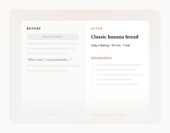Before-and-after recipe graphic layered over a pale dotted gradient
