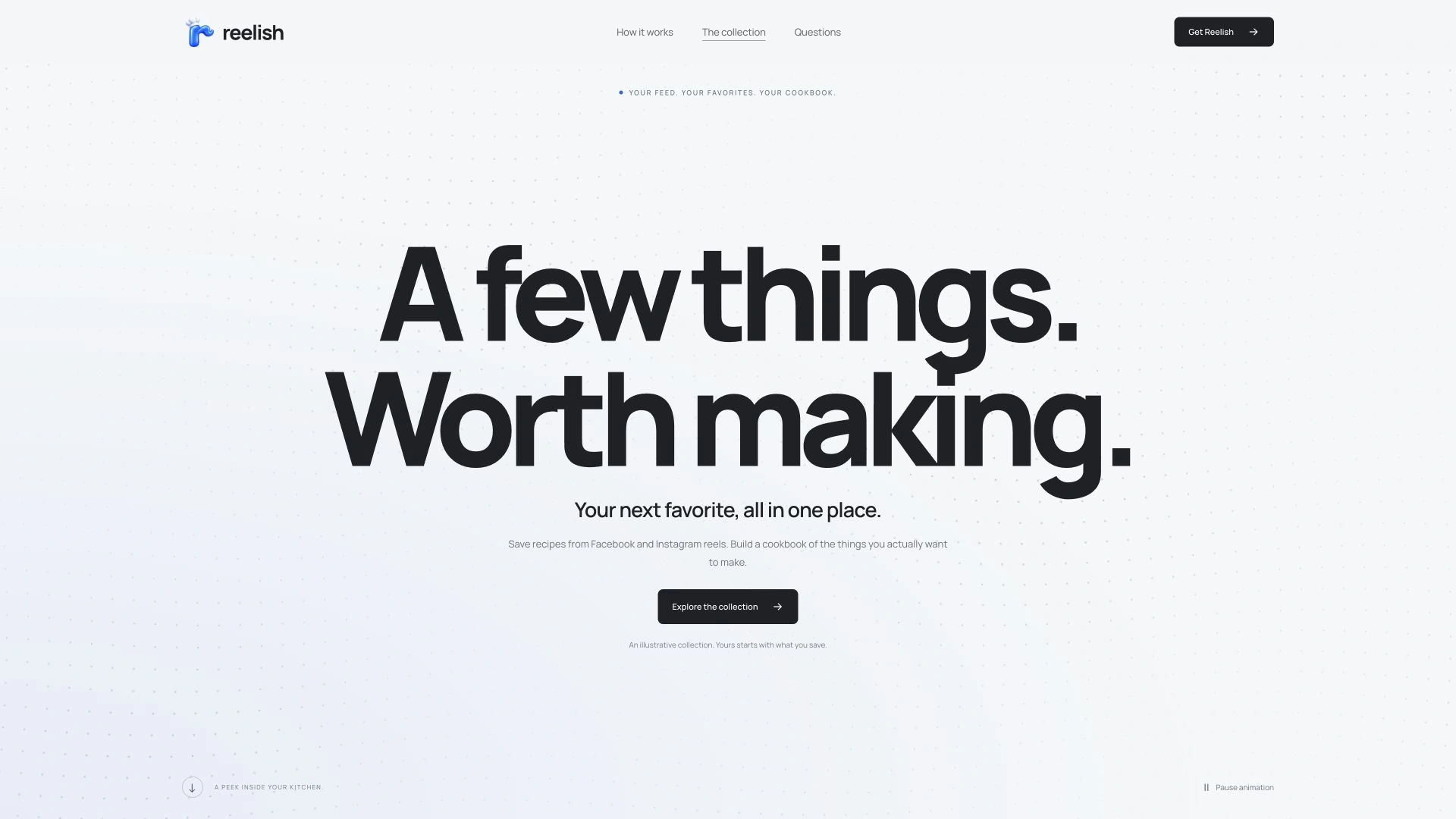 Reelish collection page with the headline A few things. Worth making.